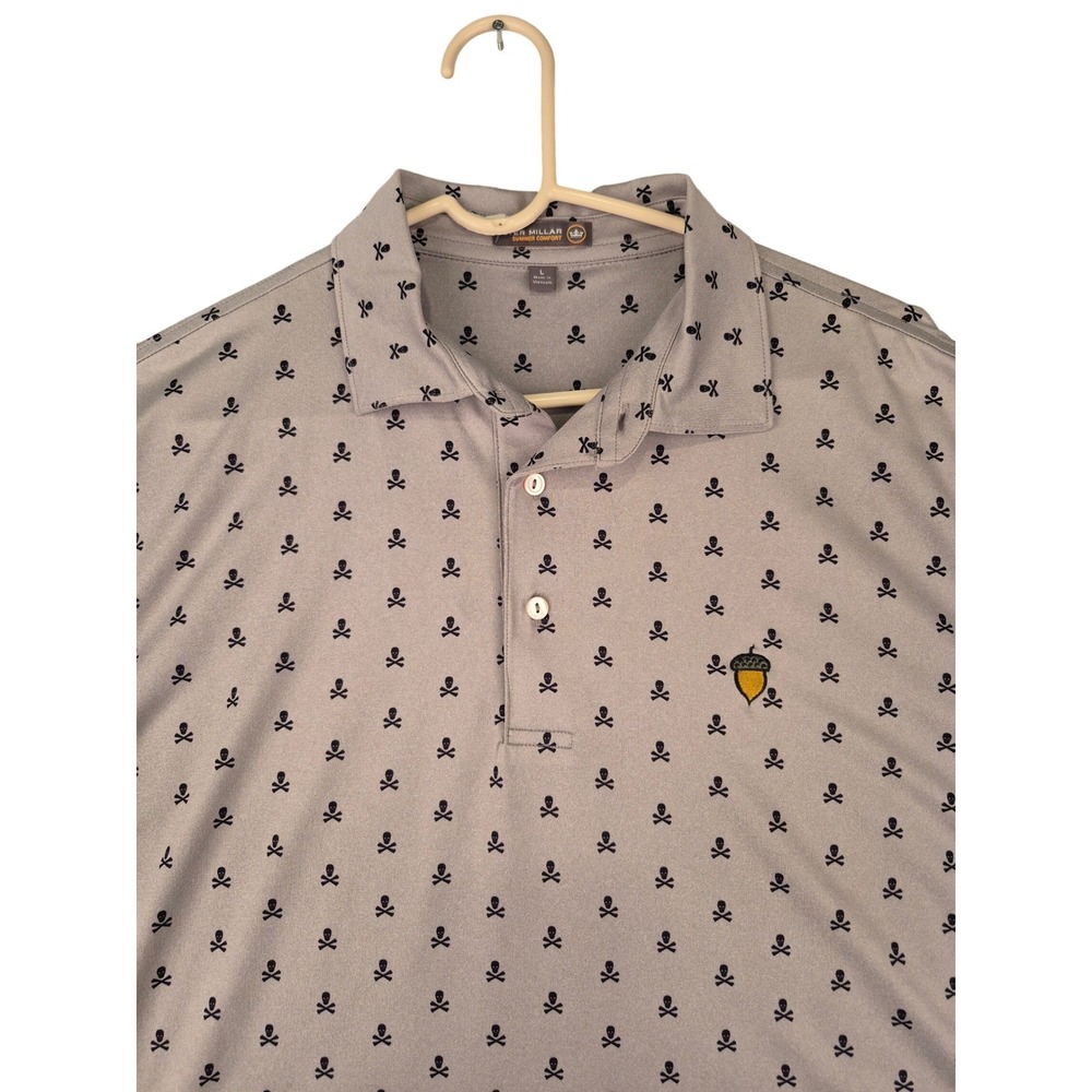 Peter Millar Summer Comfort Skull Crossbones Golf Polo Spanish Oaks Grey Large